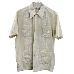 1980s Mens Cotton Blend Guayabera Vintage Retro Latino large
